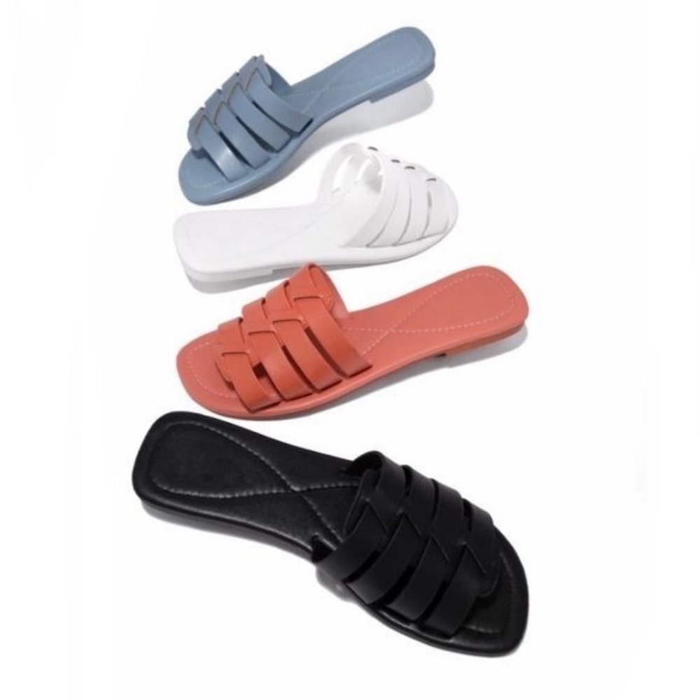 !! NEW !! Soft Vegan Leather Caged Slide Sandals in White - Picture 5 of 9